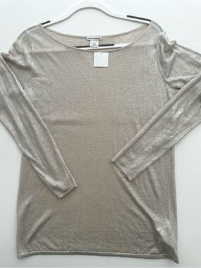 Club Monaco Champagne shimmery semi sheer sweater Linen mix, New, medium